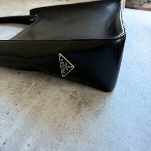 Prada Black Leather Triangle Logo Tote